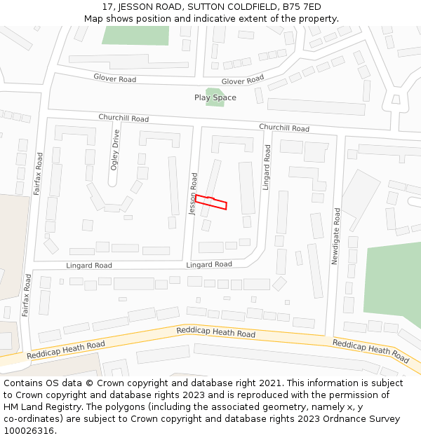17, JESSON ROAD, SUTTON COLDFIELD, B75 7ED: Location map and indicative extent of plot