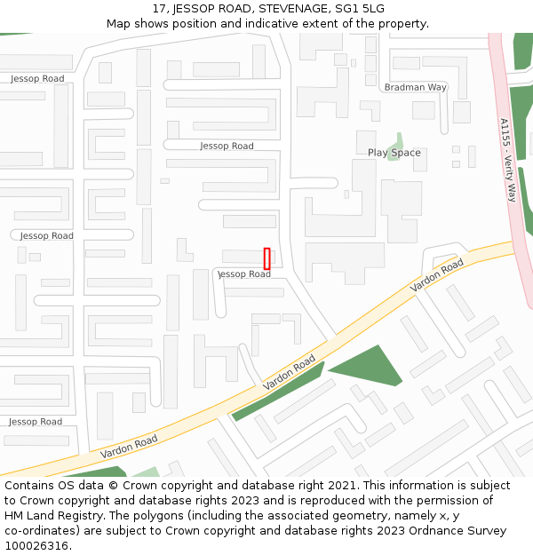 17, JESSOP ROAD, STEVENAGE, SG1 5LG: Location map and indicative extent of plot