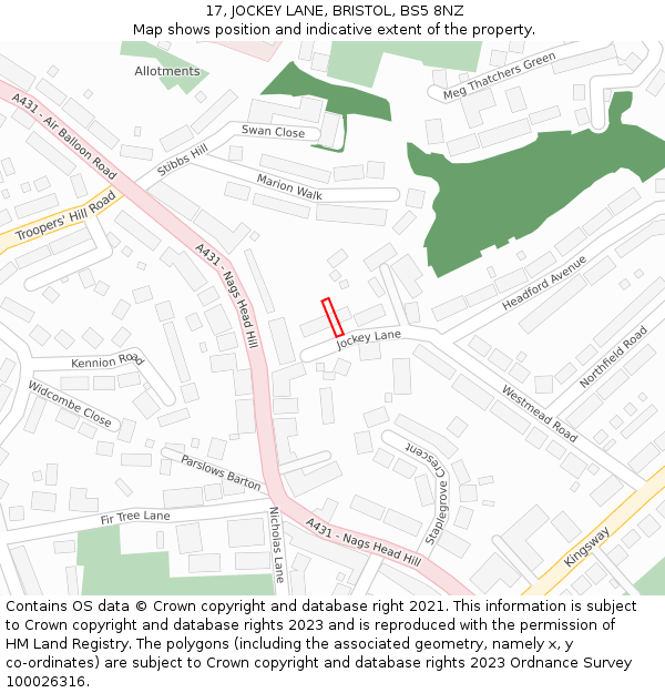 17, JOCKEY LANE, BRISTOL, BS5 8NZ: Location map and indicative extent of plot