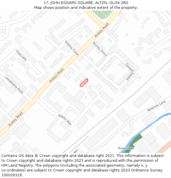 17, JOHN EGGARS SQUARE, ALTON, GU34 2RG: Location map and indicative extent of plot