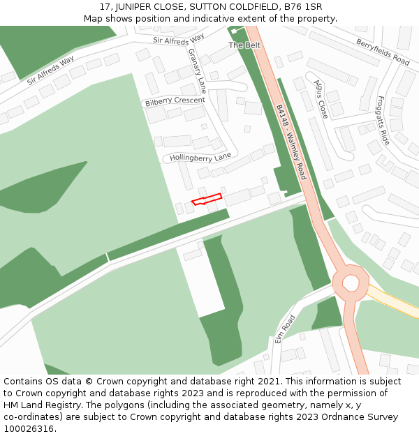 17, JUNIPER CLOSE, SUTTON COLDFIELD, B76 1SR: Location map and indicative extent of plot