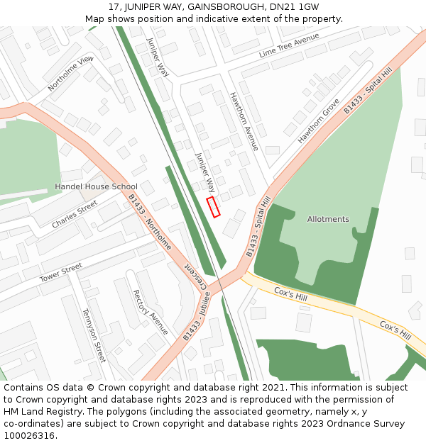 17, JUNIPER WAY, GAINSBOROUGH, DN21 1GW: Location map and indicative extent of plot