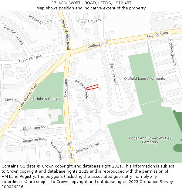 17, KENILWORTH ROAD, LEEDS, LS12 4RT: Location map and indicative extent of plot