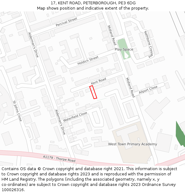 17, KENT ROAD, PETERBOROUGH, PE3 6DG: Location map and indicative extent of plot