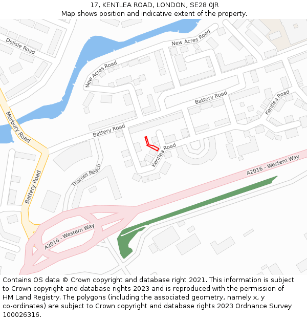 17, KENTLEA ROAD, LONDON, SE28 0JR: Location map and indicative extent of plot