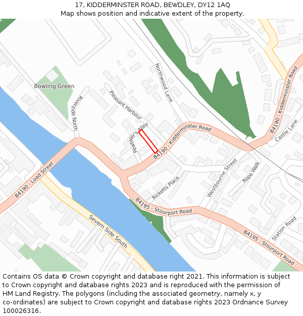 17, KIDDERMINSTER ROAD, BEWDLEY, DY12 1AQ: Location map and indicative extent of plot