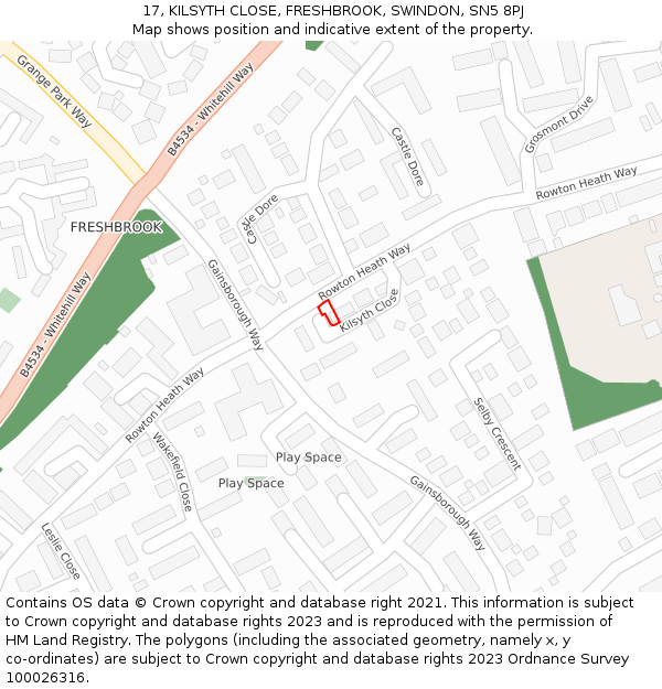 17, KILSYTH CLOSE, FRESHBROOK, SWINDON, SN5 8PJ: Location map and indicative extent of plot
