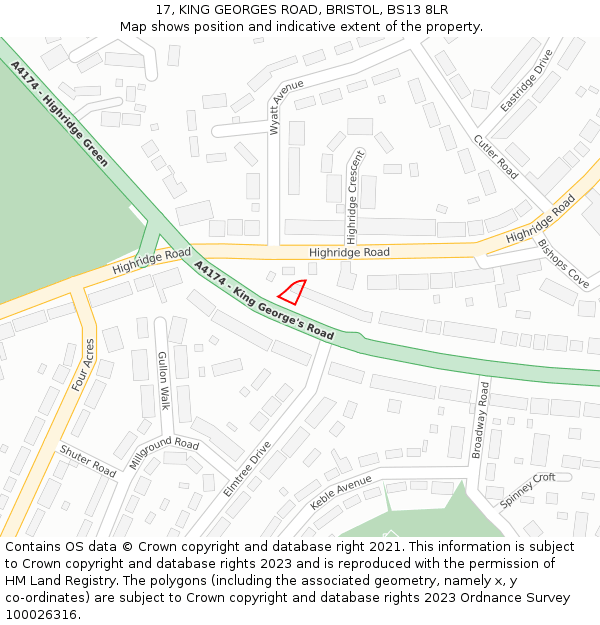17, KING GEORGES ROAD, BRISTOL, BS13 8LR: Location map and indicative extent of plot
