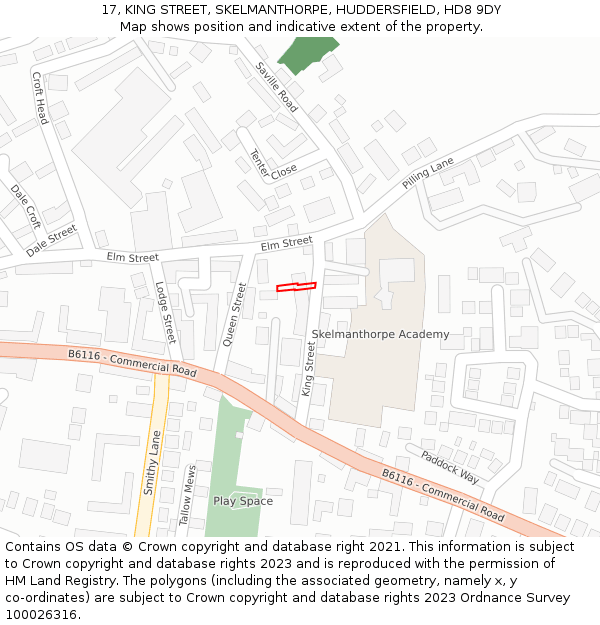 17, KING STREET, SKELMANTHORPE, HUDDERSFIELD, HD8 9DY: Location map and indicative extent of plot