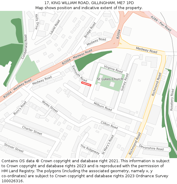 17, KING WILLIAM ROAD, GILLINGHAM, ME7 1PD: Location map and indicative extent of plot