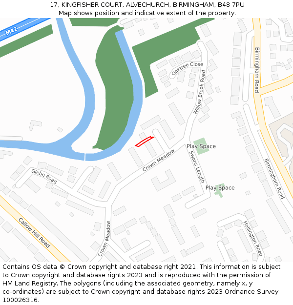 17, KINGFISHER COURT, ALVECHURCH, BIRMINGHAM, B48 7PU: Location map and indicative extent of plot