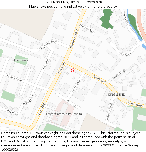 17, KINGS END, BICESTER, OX26 6DR: Location map and indicative extent of plot