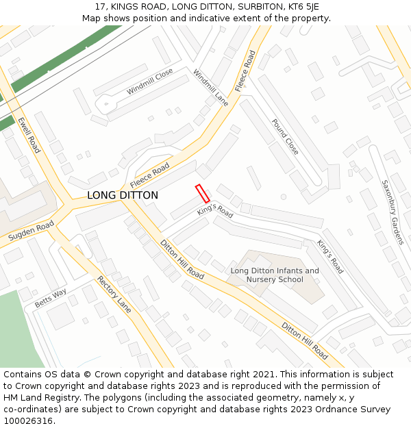 17, KINGS ROAD, LONG DITTON, SURBITON, KT6 5JE: Location map and indicative extent of plot