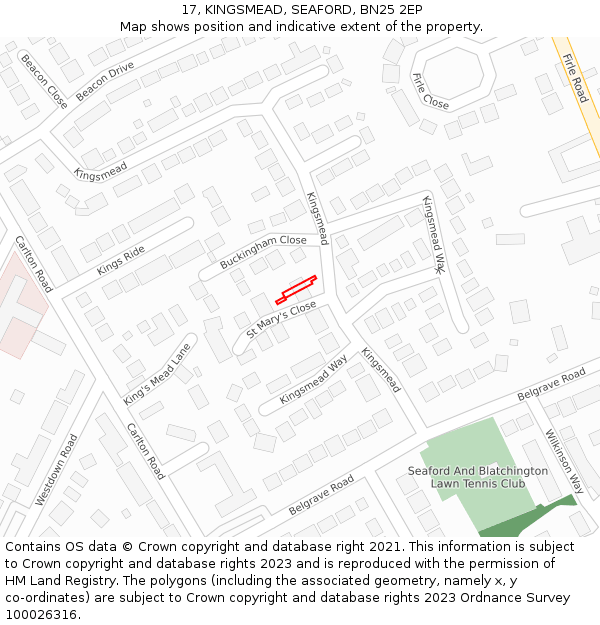 17, KINGSMEAD, SEAFORD, BN25 2EP: Location map and indicative extent of plot