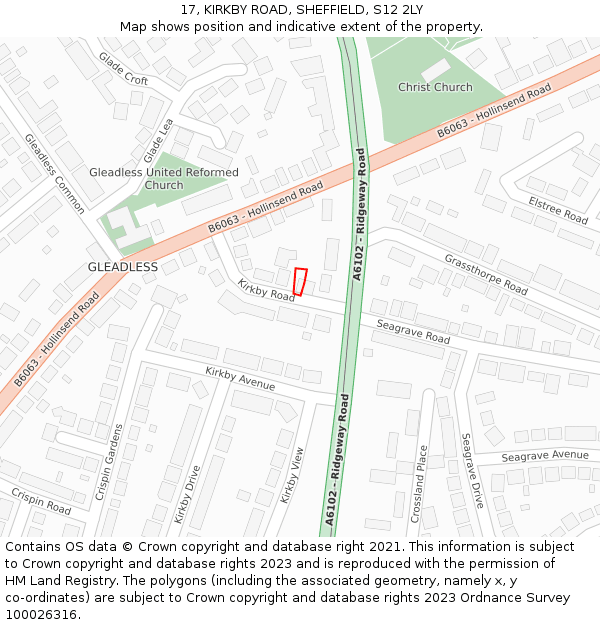 17, KIRKBY ROAD, SHEFFIELD, S12 2LY: Location map and indicative extent of plot