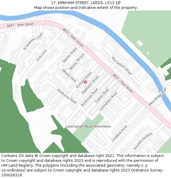 17, KIRKHAM STREET, LEEDS, LS13 1JP: Location map and indicative extent of plot