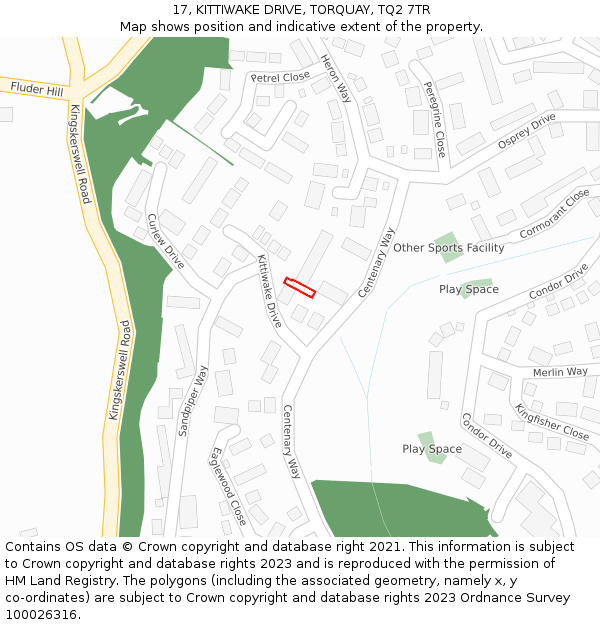 17, KITTIWAKE DRIVE, TORQUAY, TQ2 7TR: Location map and indicative extent of plot