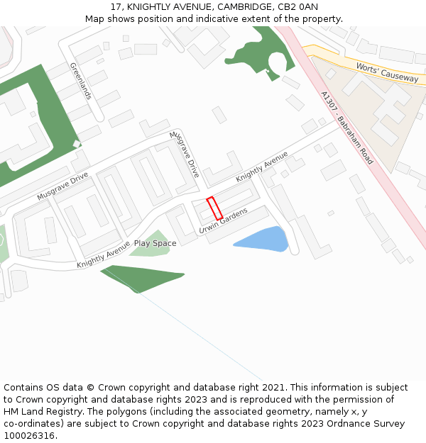 17, KNIGHTLY AVENUE, CAMBRIDGE, CB2 0AN: Location map and indicative extent of plot