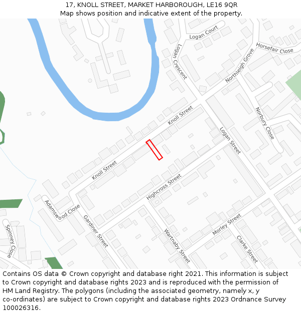 17, KNOLL STREET, MARKET HARBOROUGH, LE16 9QR: Location map and indicative extent of plot
