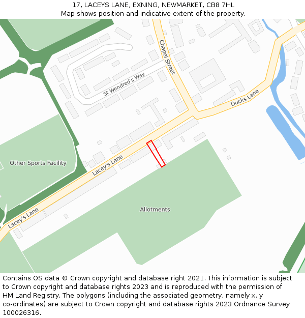 17, LACEYS LANE, EXNING, NEWMARKET, CB8 7HL: Location map and indicative extent of plot