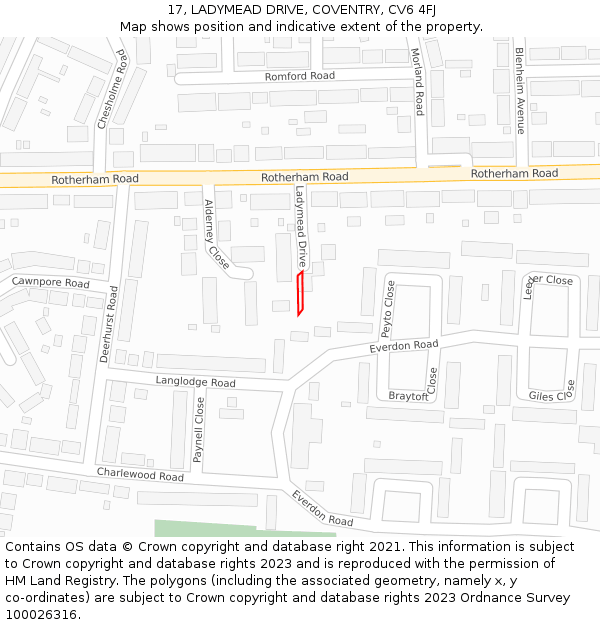 17, LADYMEAD DRIVE, COVENTRY, CV6 4FJ: Location map and indicative extent of plot