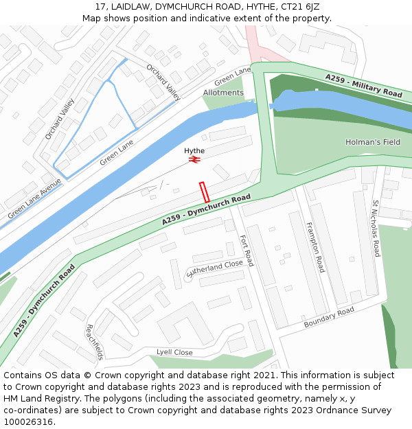 17, LAIDLAW, DYMCHURCH ROAD, HYTHE, CT21 6JZ: Location map and indicative extent of plot