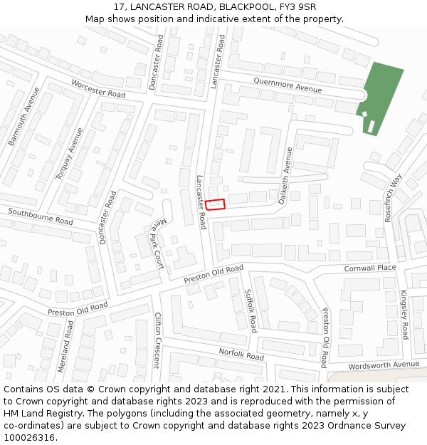 17, LANCASTER ROAD, BLACKPOOL, FY3 9SR: Location map and indicative extent of plot