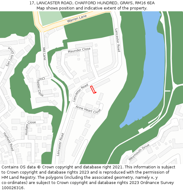 17, LANCASTER ROAD, CHAFFORD HUNDRED, GRAYS, RM16 6EA: Location map and indicative extent of plot