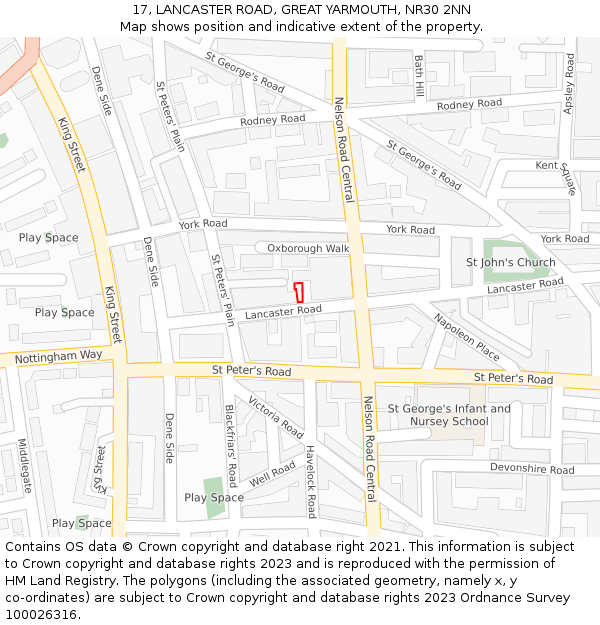 17, LANCASTER ROAD, GREAT YARMOUTH, NR30 2NN: Location map and indicative extent of plot