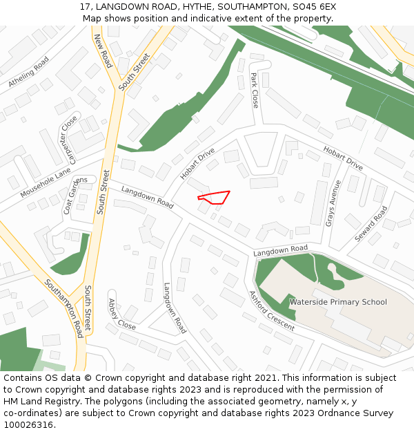 17, LANGDOWN ROAD, HYTHE, SOUTHAMPTON, SO45 6EX: Location map and indicative extent of plot