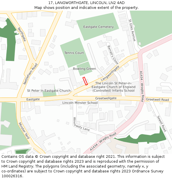 17, LANGWORTHGATE, LINCOLN, LN2 4AD: Location map and indicative extent of plot