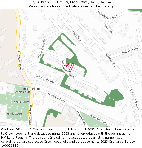 17, LANSDOWN HEIGHTS, LANSDOWN, BATH, BA1 5AE: Location map and indicative extent of plot