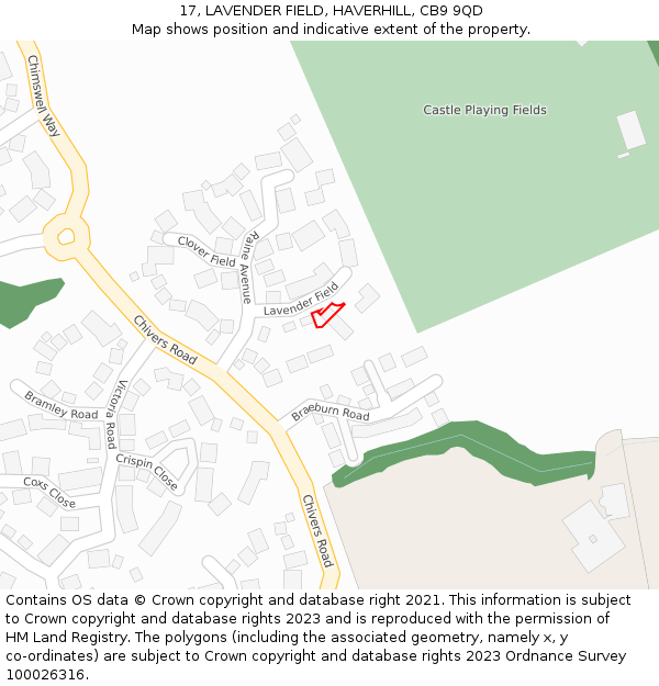 17, LAVENDER FIELD, HAVERHILL, CB9 9QD: Location map and indicative extent of plot
