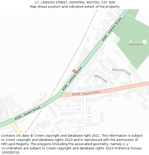 17, LAWSON STREET, ASPATRIA, WIGTON, CA7 3DR: Location map and indicative extent of plot
