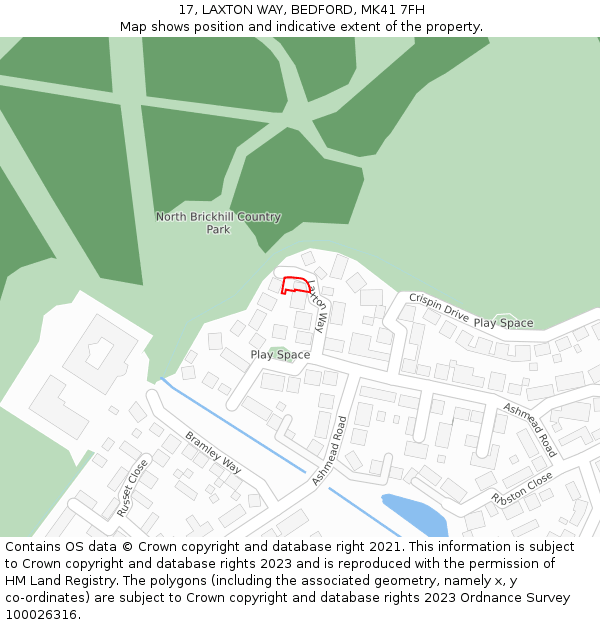 17, LAXTON WAY, BEDFORD, MK41 7FH: Location map and indicative extent of plot