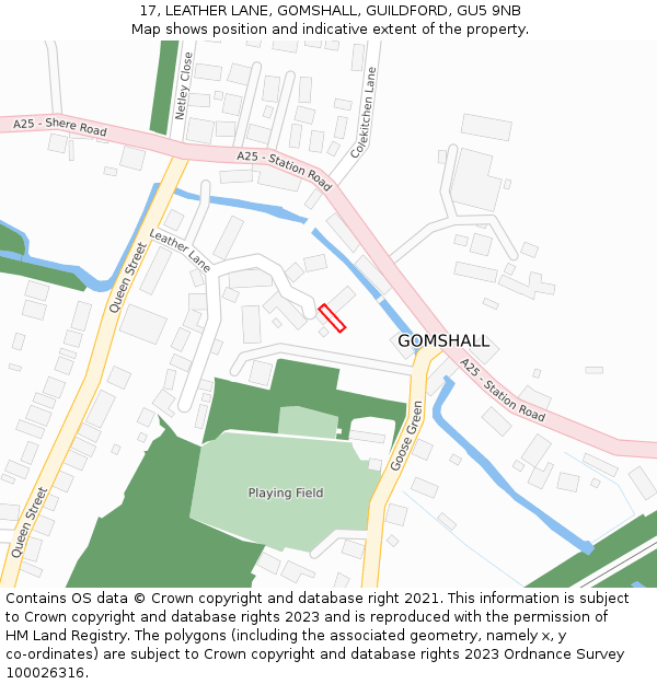 17, LEATHER LANE, GOMSHALL, GUILDFORD, GU5 9NB: Location map and indicative extent of plot
