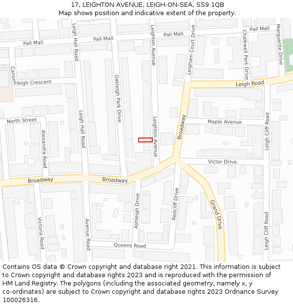 17, LEIGHTON AVENUE, LEIGH-ON-SEA, SS9 1QB: Location map and indicative extent of plot