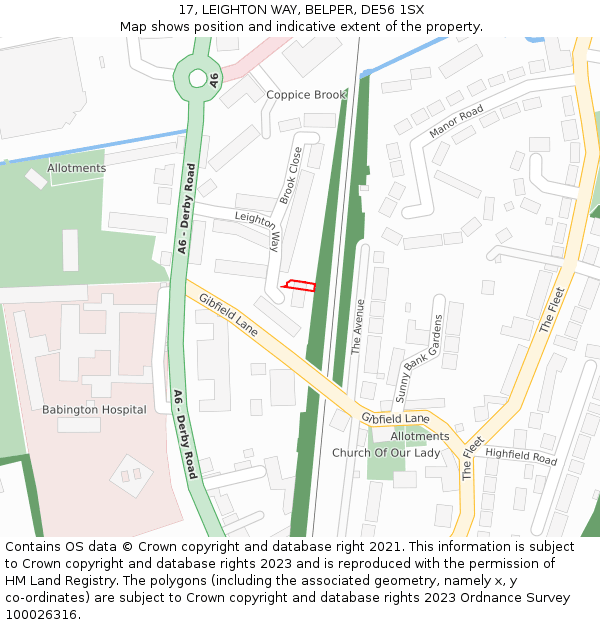 17, LEIGHTON WAY, BELPER, DE56 1SX: Location map and indicative extent of plot