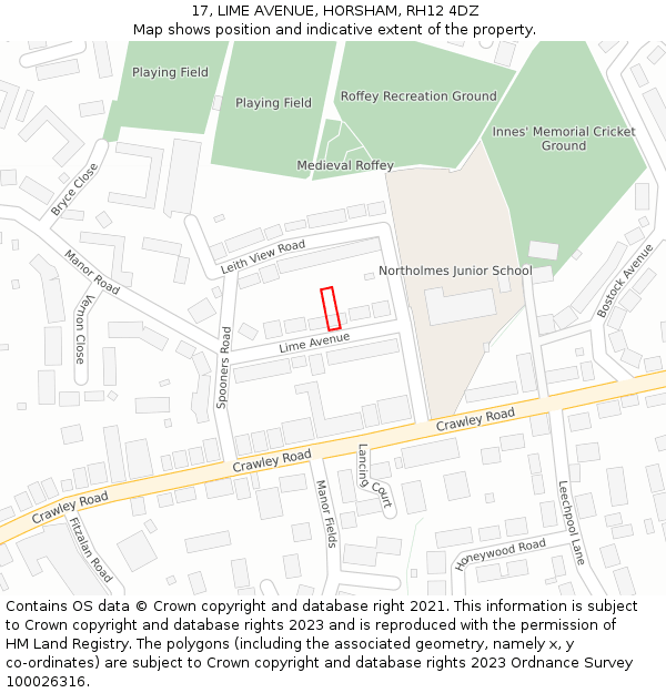 17, LIME AVENUE, HORSHAM, RH12 4DZ: Location map and indicative extent of plot