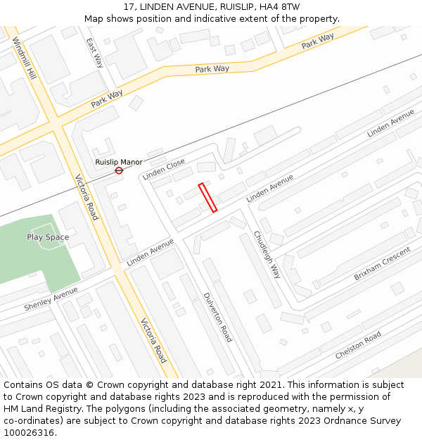 17, LINDEN AVENUE, RUISLIP, HA4 8TW: Location map and indicative extent of plot