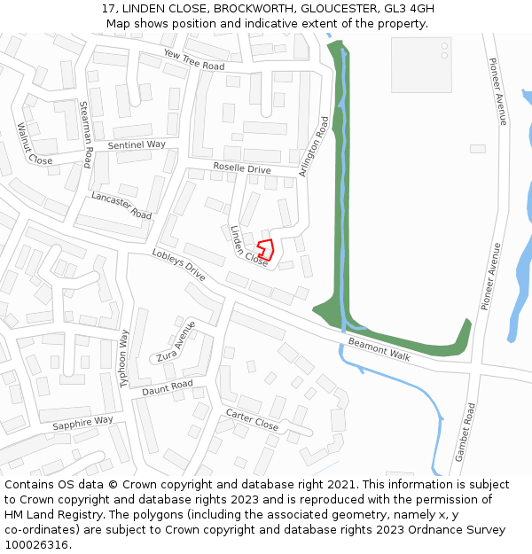 17, LINDEN CLOSE, BROCKWORTH, GLOUCESTER, GL3 4GH: Location map and indicative extent of plot