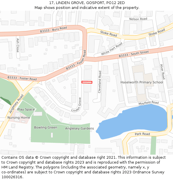 17, LINDEN GROVE, GOSPORT, PO12 2ED: Location map and indicative extent of plot