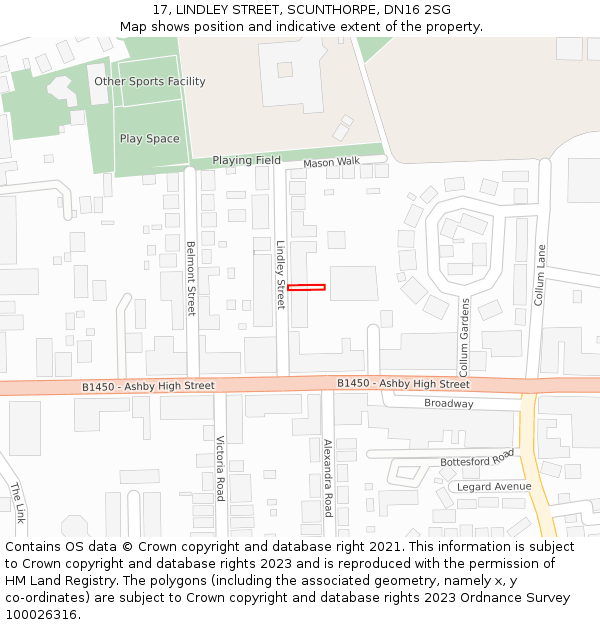 17, LINDLEY STREET, SCUNTHORPE, DN16 2SG: Location map and indicative extent of plot