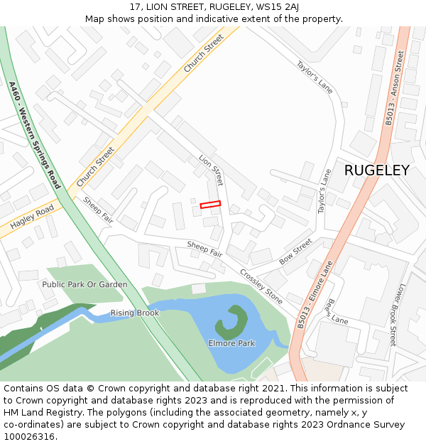 17, LION STREET, RUGELEY, WS15 2AJ: Location map and indicative extent of plot
