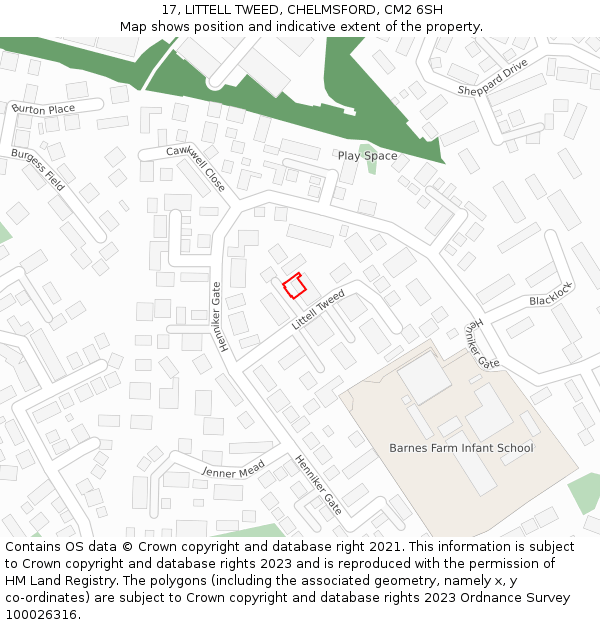 17, LITTELL TWEED, CHELMSFORD, CM2 6SH: Location map and indicative extent of plot