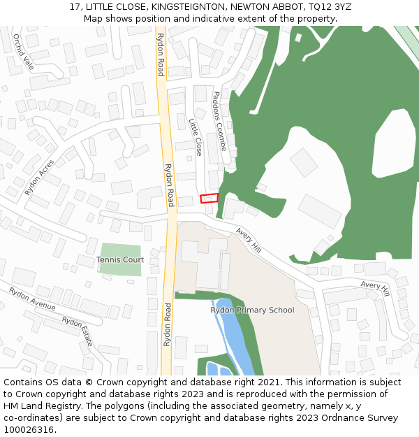 17, LITTLE CLOSE, KINGSTEIGNTON, NEWTON ABBOT, TQ12 3YZ: Location map and indicative extent of plot