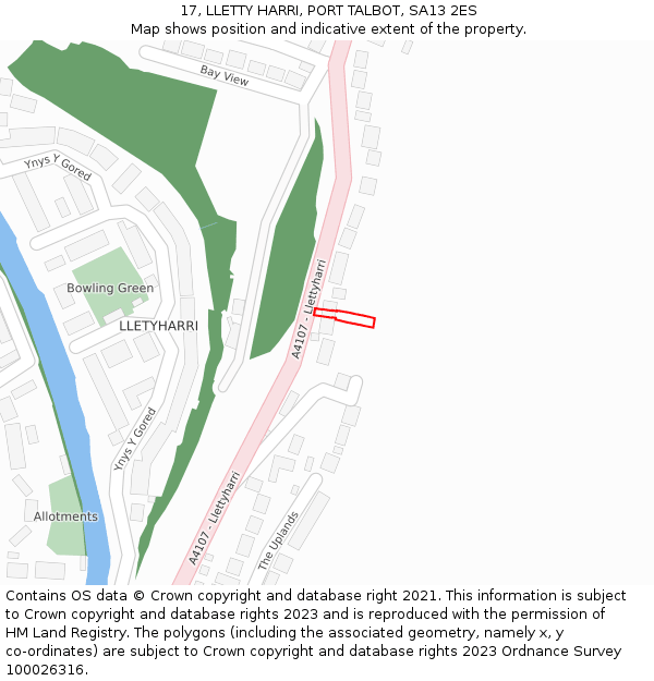 17, LLETTY HARRI, PORT TALBOT, SA13 2ES: Location map and indicative extent of plot