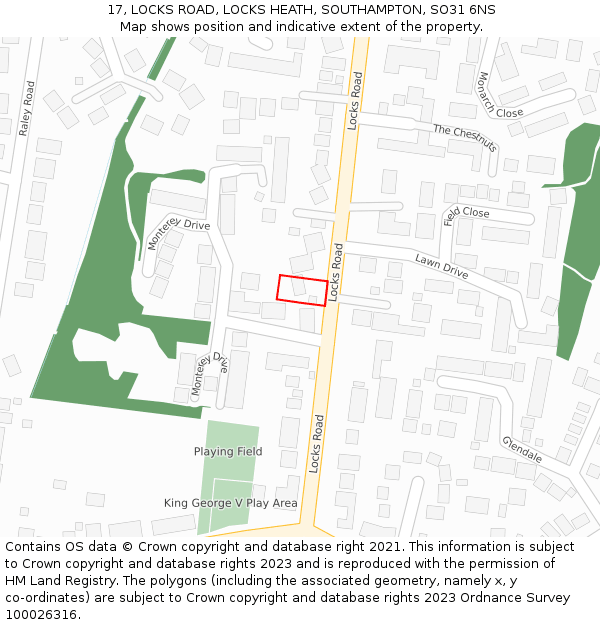 17, LOCKS ROAD, LOCKS HEATH, SOUTHAMPTON, SO31 6NS: Location map and indicative extent of plot