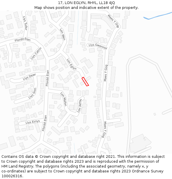 17, LON EGLYN, RHYL, LL18 4JQ: Location map and indicative extent of plot