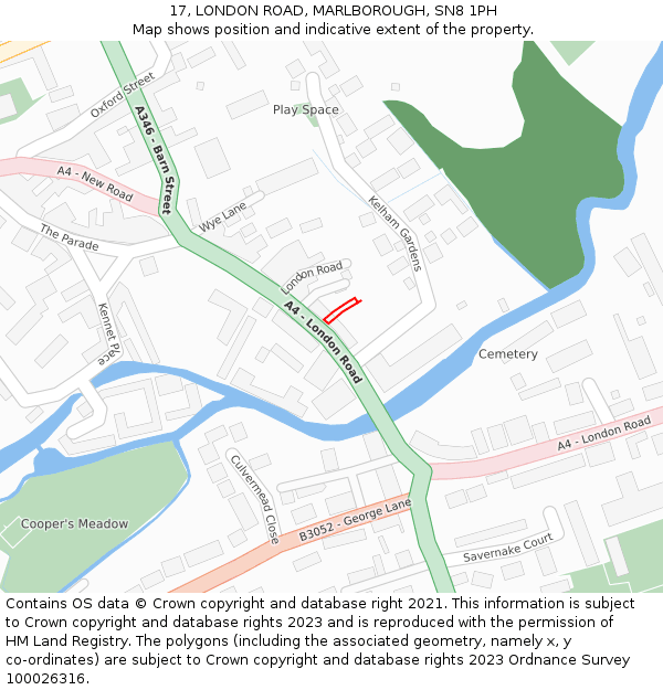 17, LONDON ROAD, MARLBOROUGH, SN8 1PH: Location map and indicative extent of plot